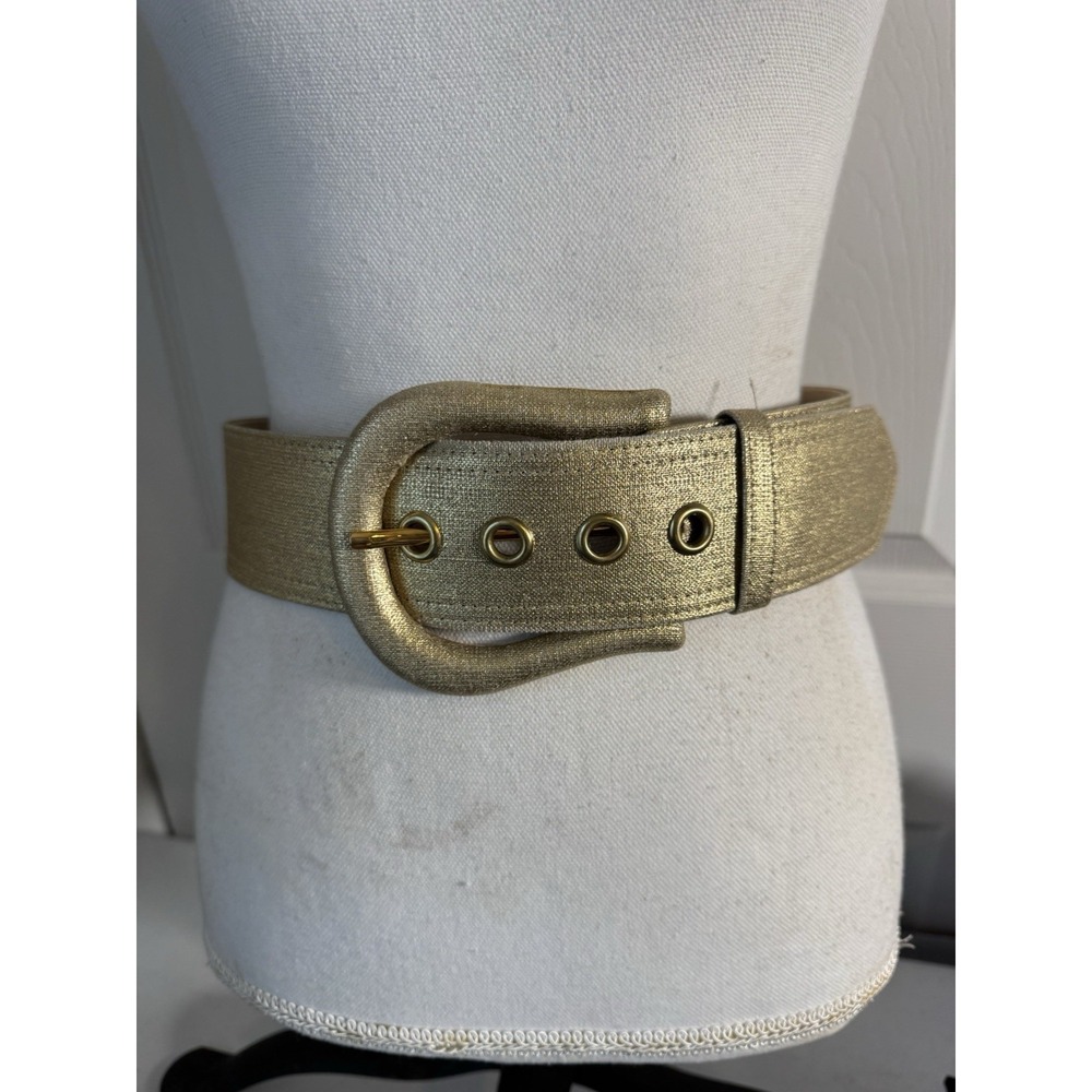 Women's Vintage Gold Leather Carlisle Belt Small (4) #105802  Y2K Chunky Chic